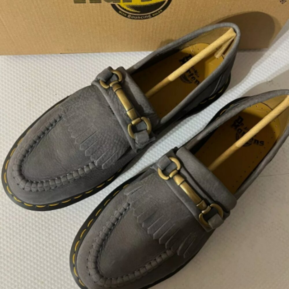 Dr. Martens Gray Suede Kiltie Loafers with Brass Hardware - Picture 10 of 10